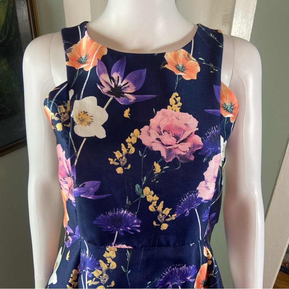 Zunie Mercado Girls Size 16 Fit & Flare Blue Mini Dress Floral Cut Out Easter - Picture 5 of 13